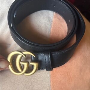 Black Leather Belt with Gold Buckle